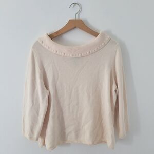 Cream Cowl Neck Sweater with Lace Trim and Relaxed Fit